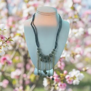 Mar y Sol Elegant multi color Beaded Fringe Necklace & Earrings set 20” coquette